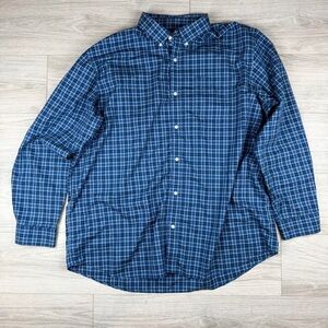Vintage LL Bean Mens Traditional Fit Plaid Button Down Shirt Blue Cotton XL